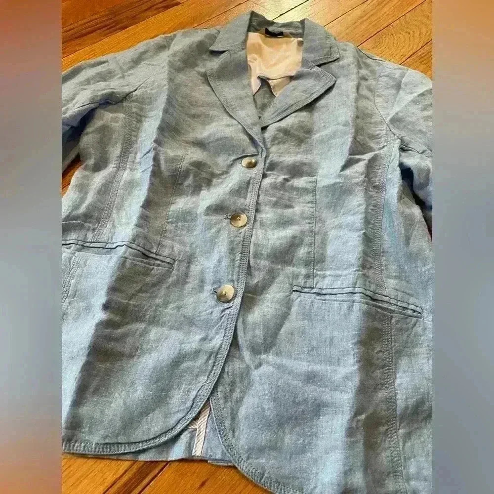 LL BEAN Women's Blue 100% Linen Jacket Blazer 3 Button 287688 Size M Reg NWOT - Picture 4 of 14